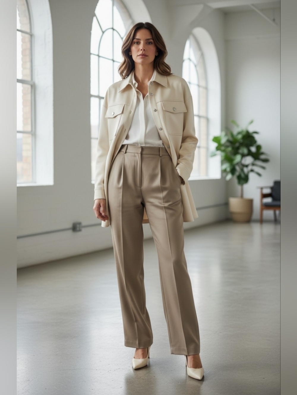 Sage + Fig Faux Leather Cream Shacket